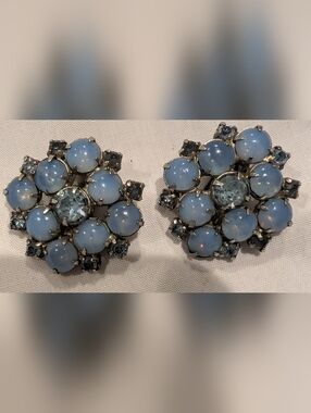 Vintage Blue Opalescent Cluster Earrings - Unbranded